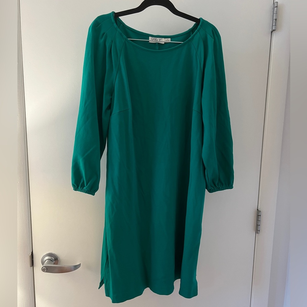 Eliza J Bright Kelly Green Shift Dress Knee Length Ballon Sleeve Dress